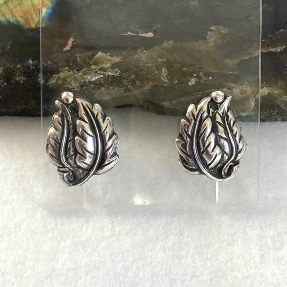 VTG Sterling Silver 925 Leaf Foliage Screwback Earrings - Picture 16 of 16